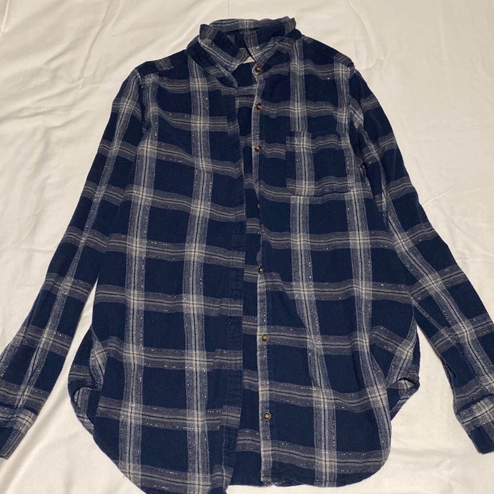 Medium womens Hollister flannel, dark blue and gray